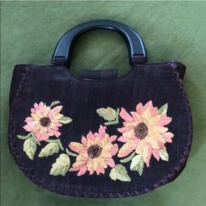 Talbots Straw Purse w/ Wooden Handles